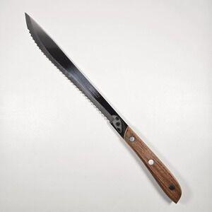 Very Nice Vintage Kitchen Delite Bread Knife‎ Stainless Serrated Wooden Handle